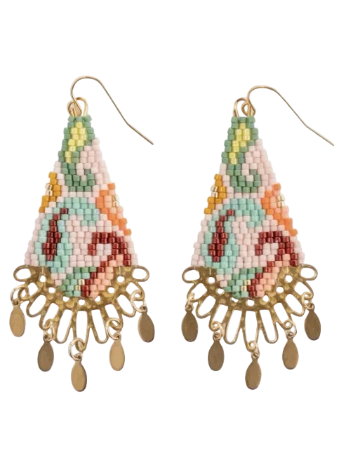 Pink colored Beaded Handwoven Paisley Drop Earring by Mayana Designs Co. 