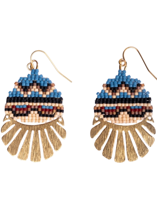 Blue/Brown Beaded Handwoven Santa Fe Drops by Mayana Designs Co