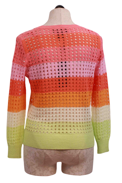 back view of Multicolored Crewneck Striped Open Weave Sweater by Elena Wang