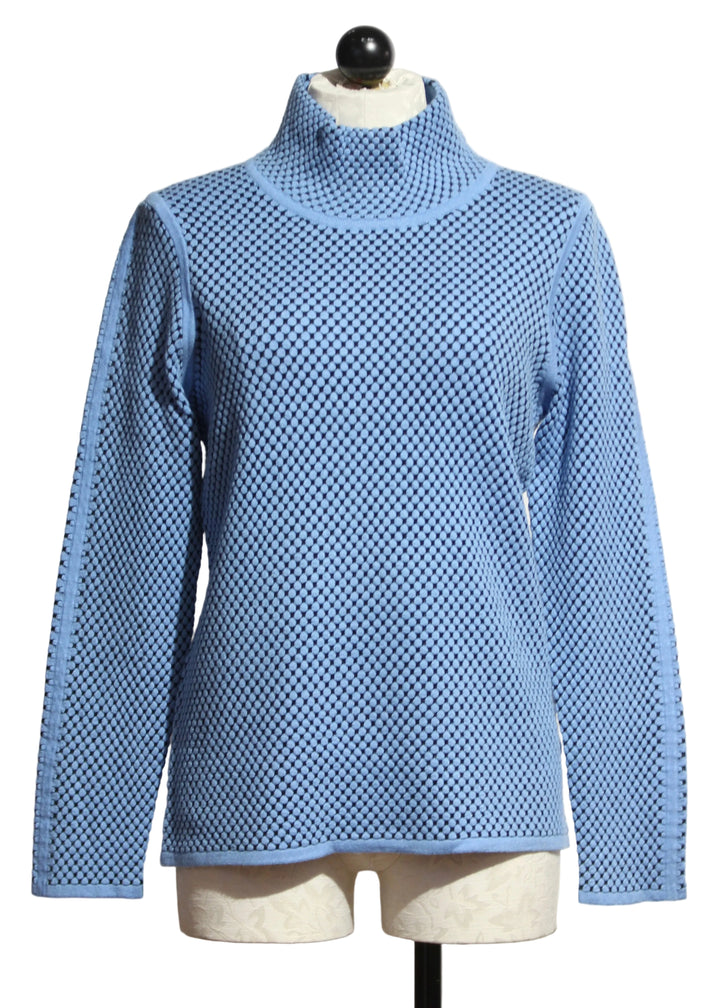 The Blue/Black Round Mosaic Dot Turtleneck by Elena Wang 