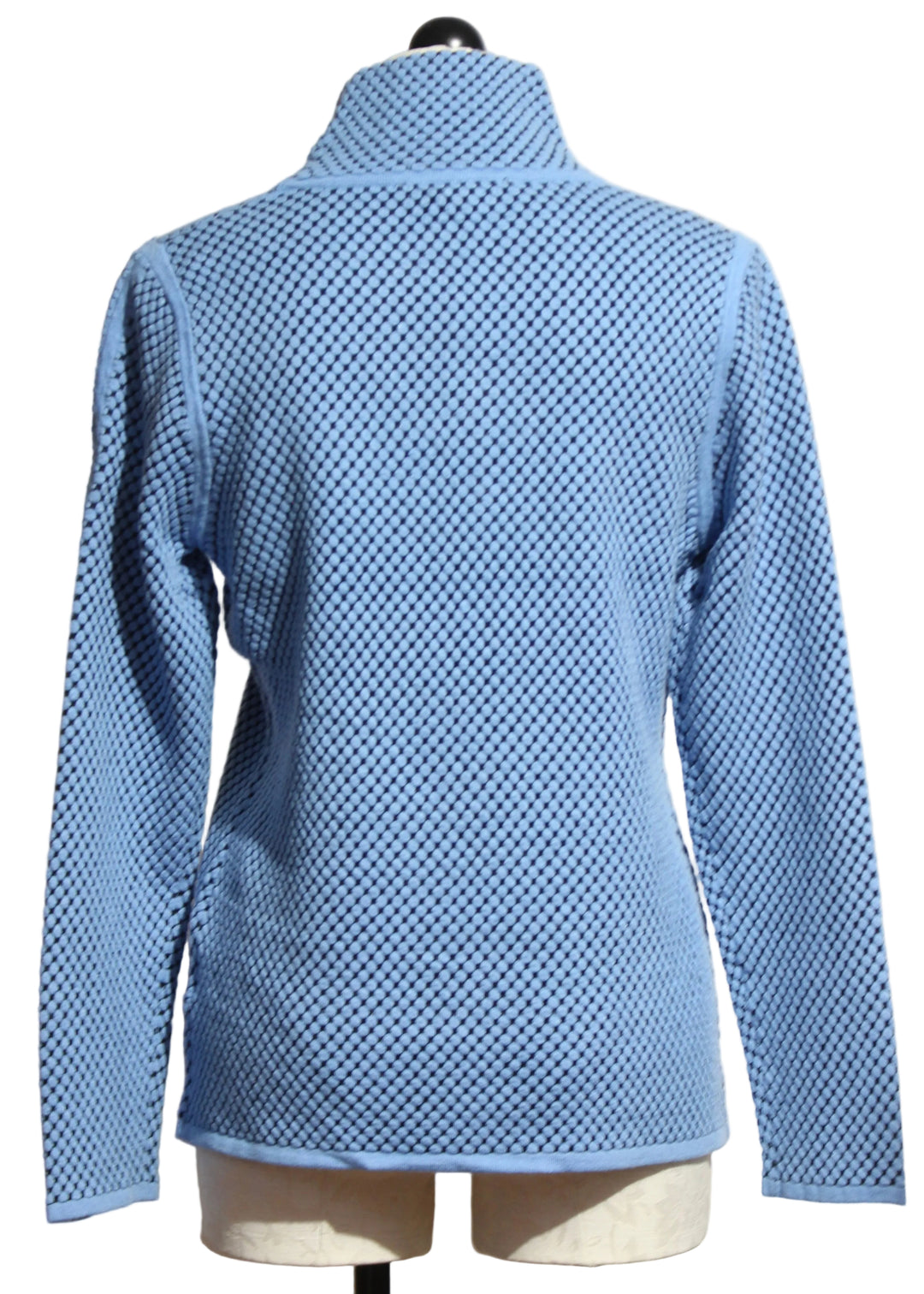 Back view of The Blue/Black Round Mosaic Dot Turtleneck by Elena Wang 