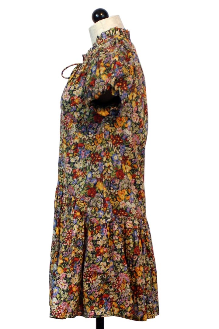 side view of dith Short Sleeve Dress by Love The Label in the beautiful Cottage Garden Liberty of London fabri