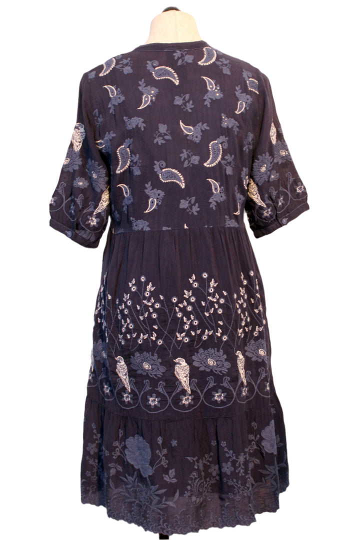back view of Blue Night Embroidered Eirlys Dress by Johnny Was