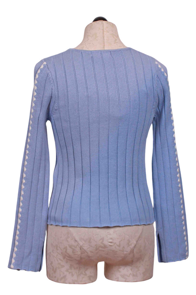 back view of Heron Blue and Ivory Eli Knit Top by Mon Renn