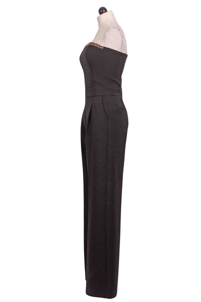 side view of Black Elore Crepe Jumpsuit by Generation Love