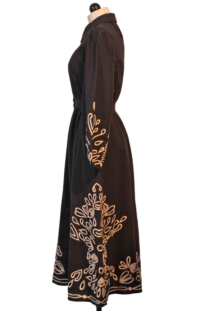side view of Black with Ivory detailing Elyse Dress by Cleobella 