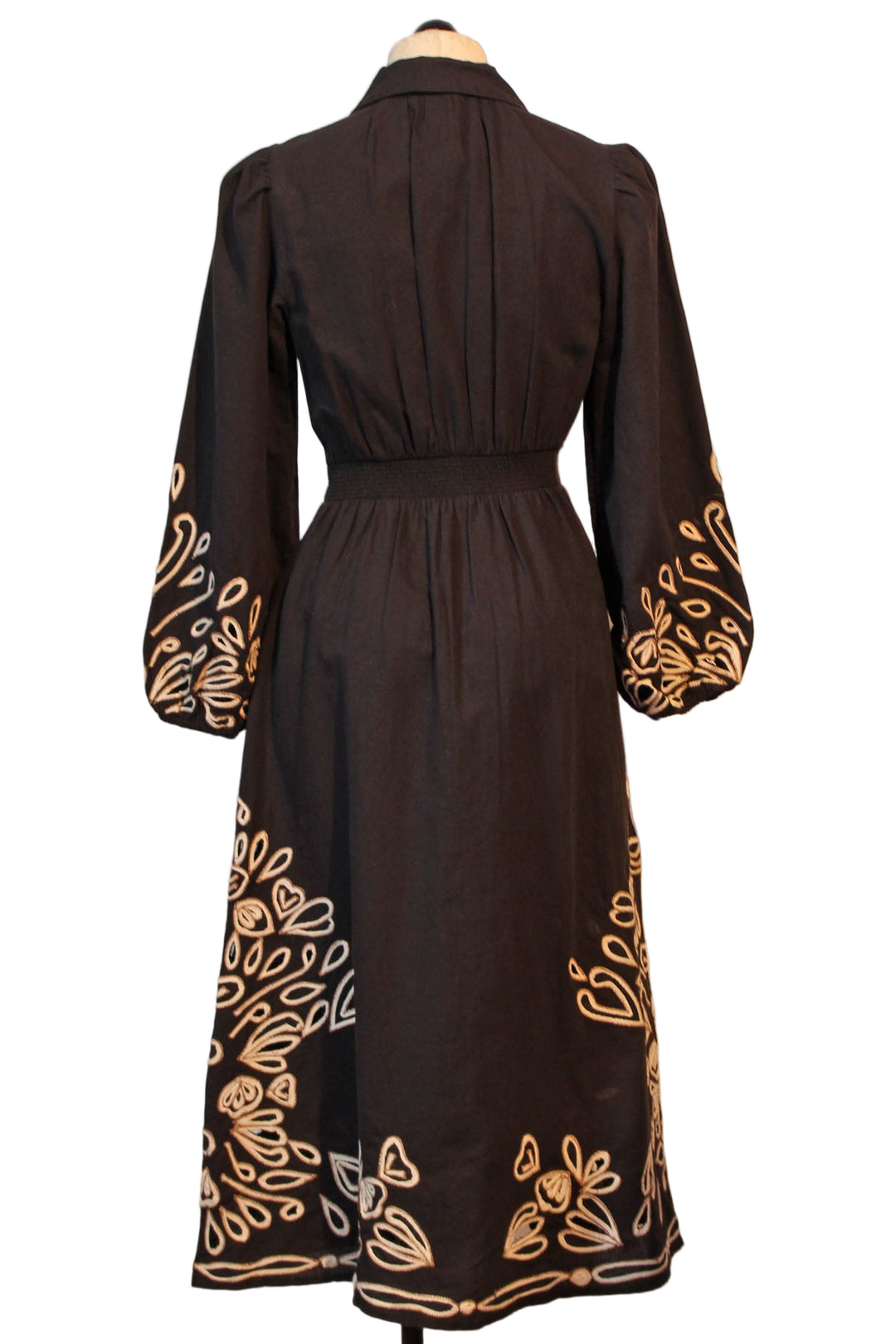 back view of Black with Ivory detailing Elyse Dress by Cleobella 