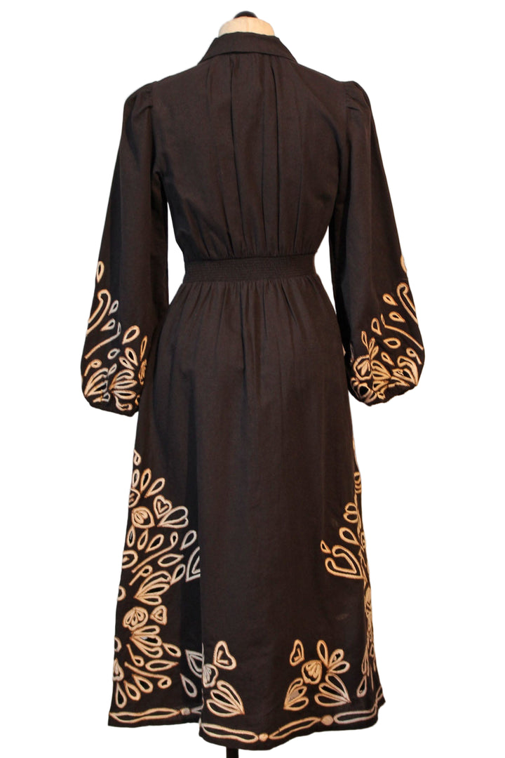 back view of Black with Ivory detailing Elyse Dress by Cleobella 