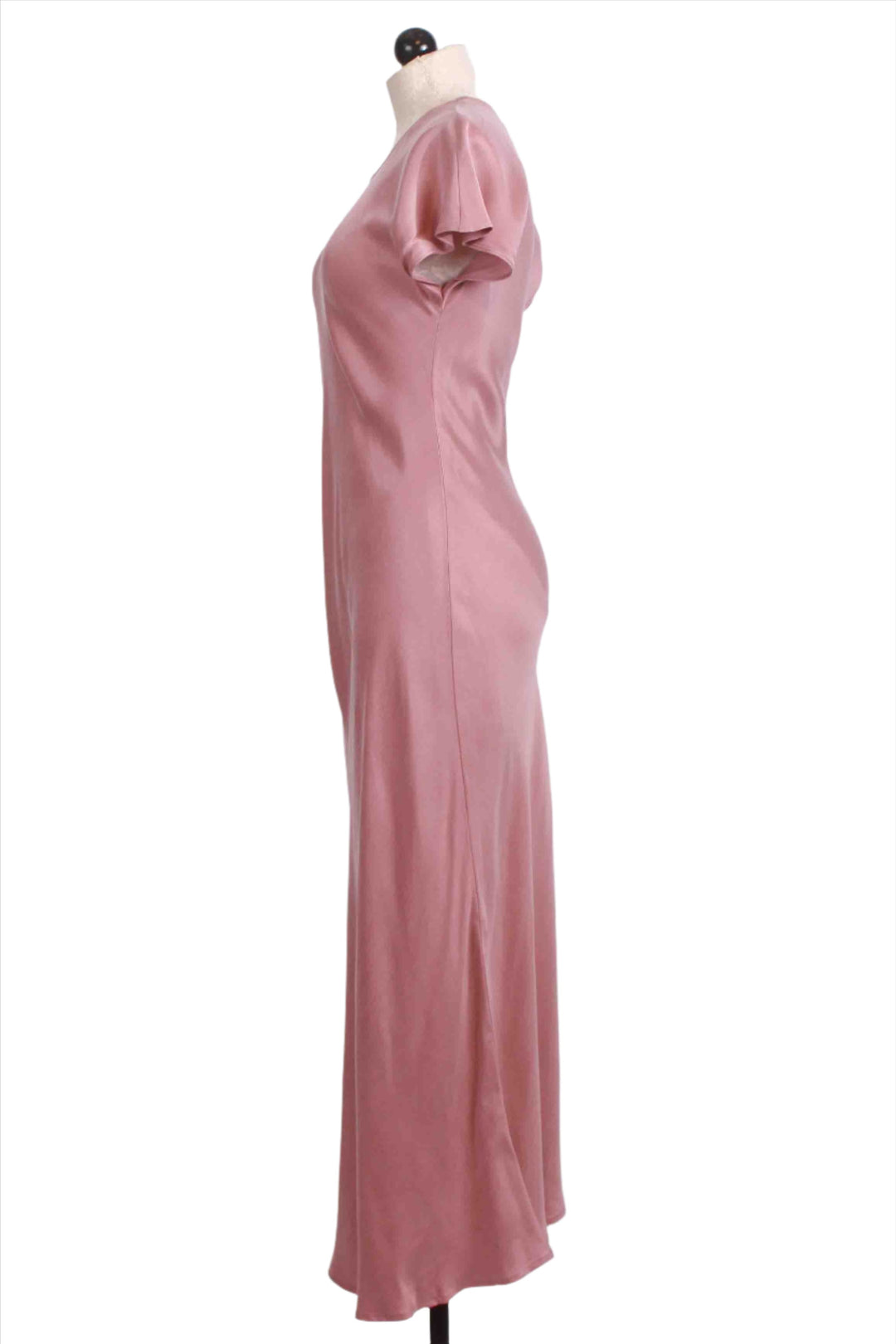 side view of Mauve colored Emmeline Bias Dress by Fifteen Twenty