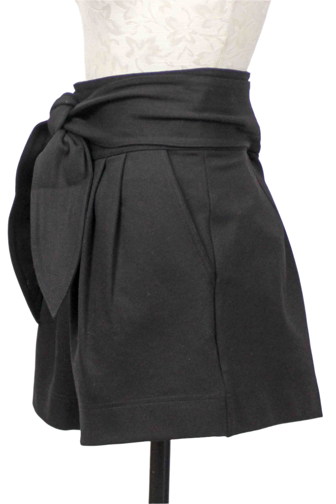 side view of Black Emmit Shorts by Marie Oliver with a high tie waist