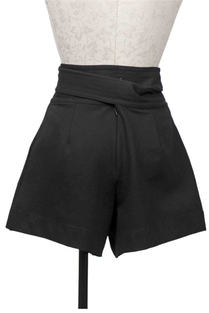 back view of Black Emmit Shorts by Marie Oliver with a high tie waist