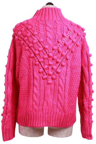 back view of Electric Pink Eris Mock Neck Sweater by Marie Olive