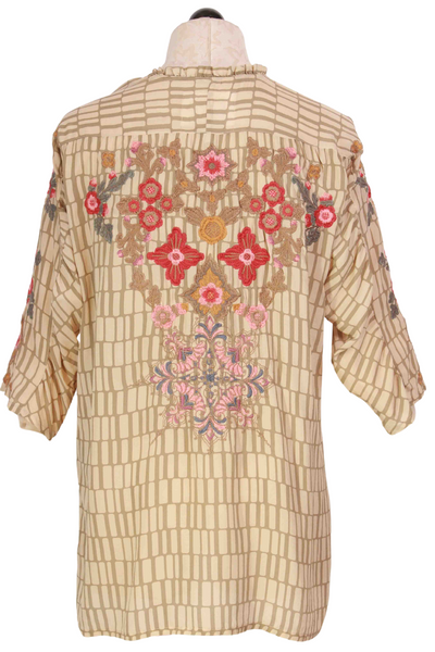 back view of Multicolored Grid Patterned Irma Blouse with Embroidery by Johnny Was