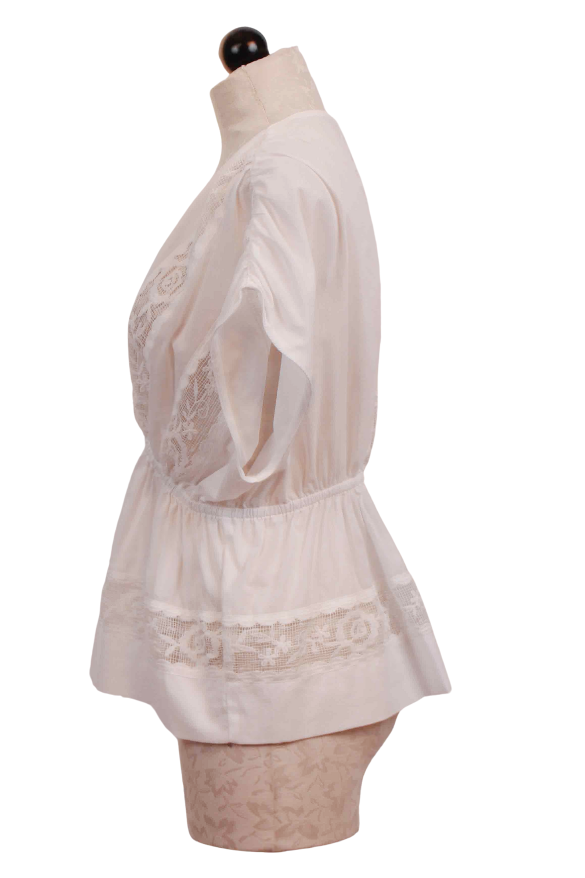 side view of White Evita Sleeveless Lace Insert Blouse by Devotion Twins