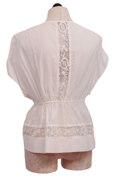 back view of White Evita Sleeveless Lace Insert Blouse by Devotion Twins
