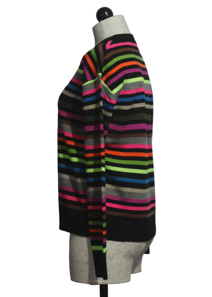side view of the Black Multi Hype the Stripe Sweater by Lisa Todd