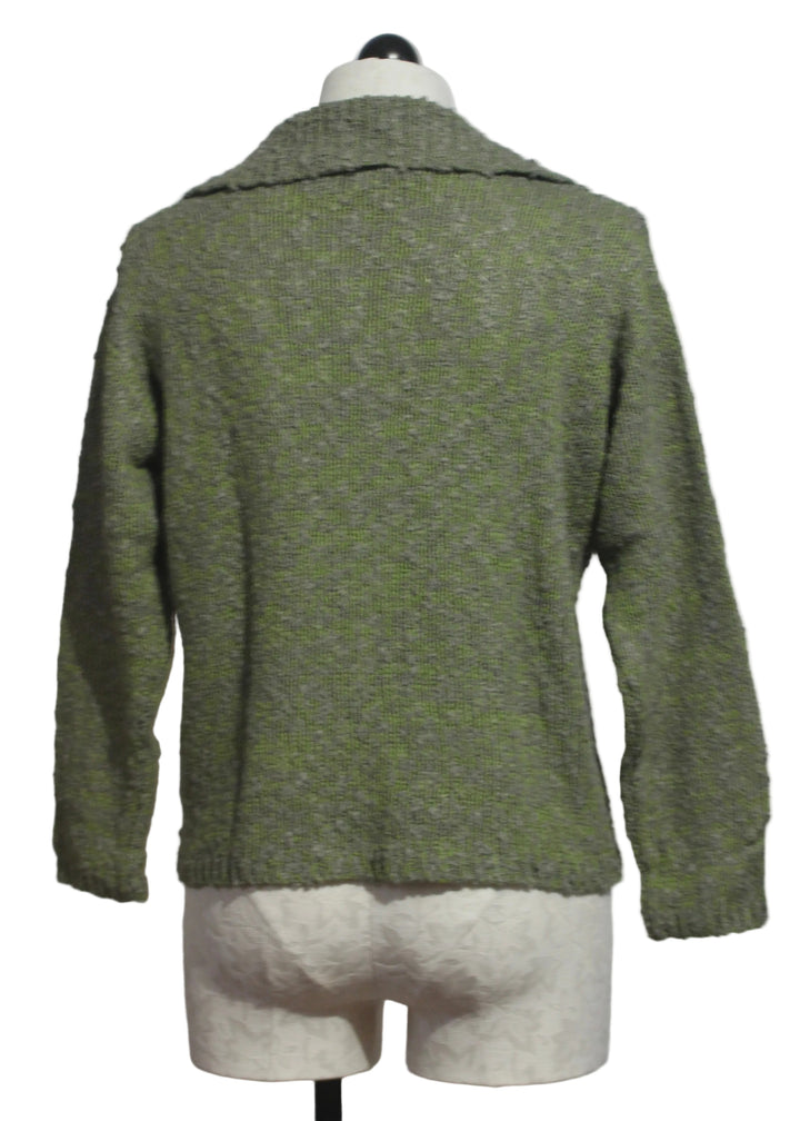 back view of The River Cardigan by Island Tribe Knits in Pistachio