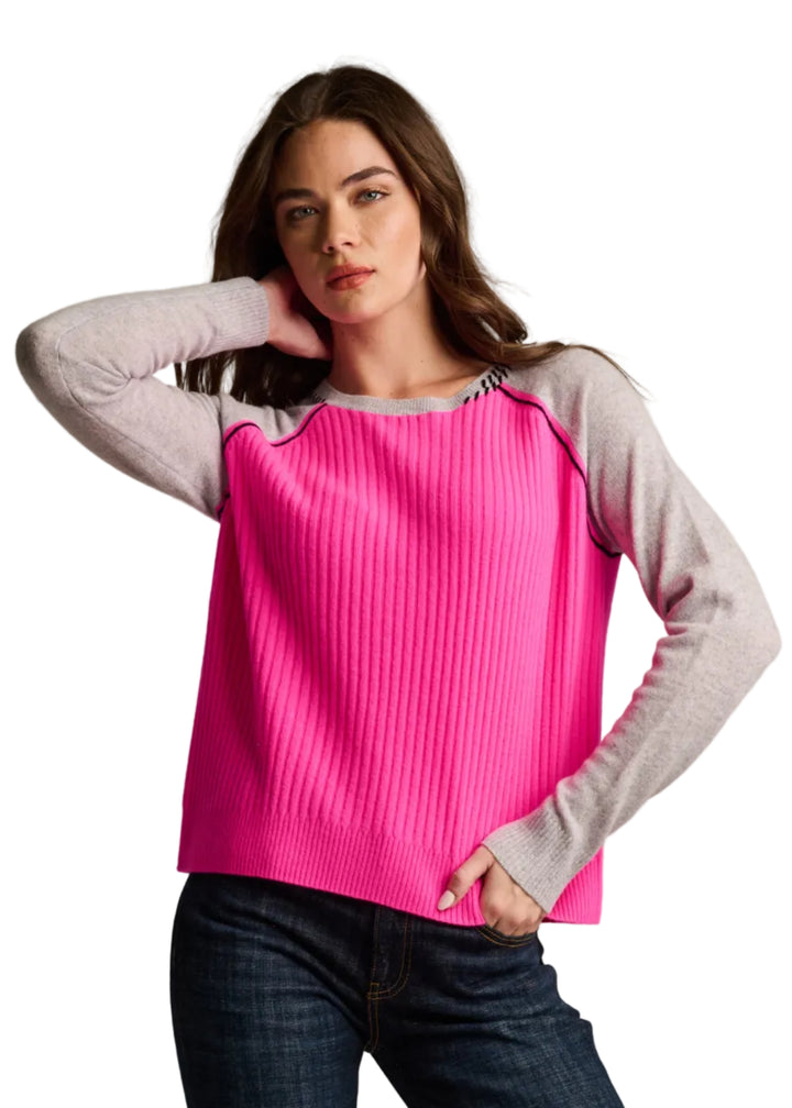 model wearing the Block Out Sweater by Lisa Todd in PINK FLASH