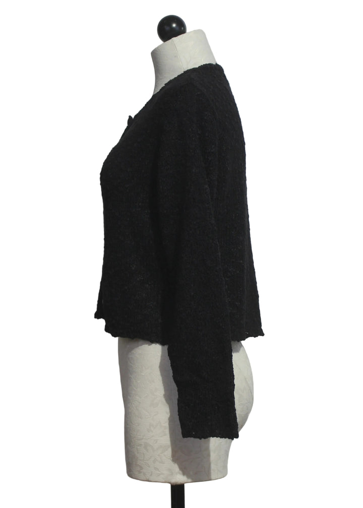 side view of The La Petite Cardi by Island Tribe Knits in Black