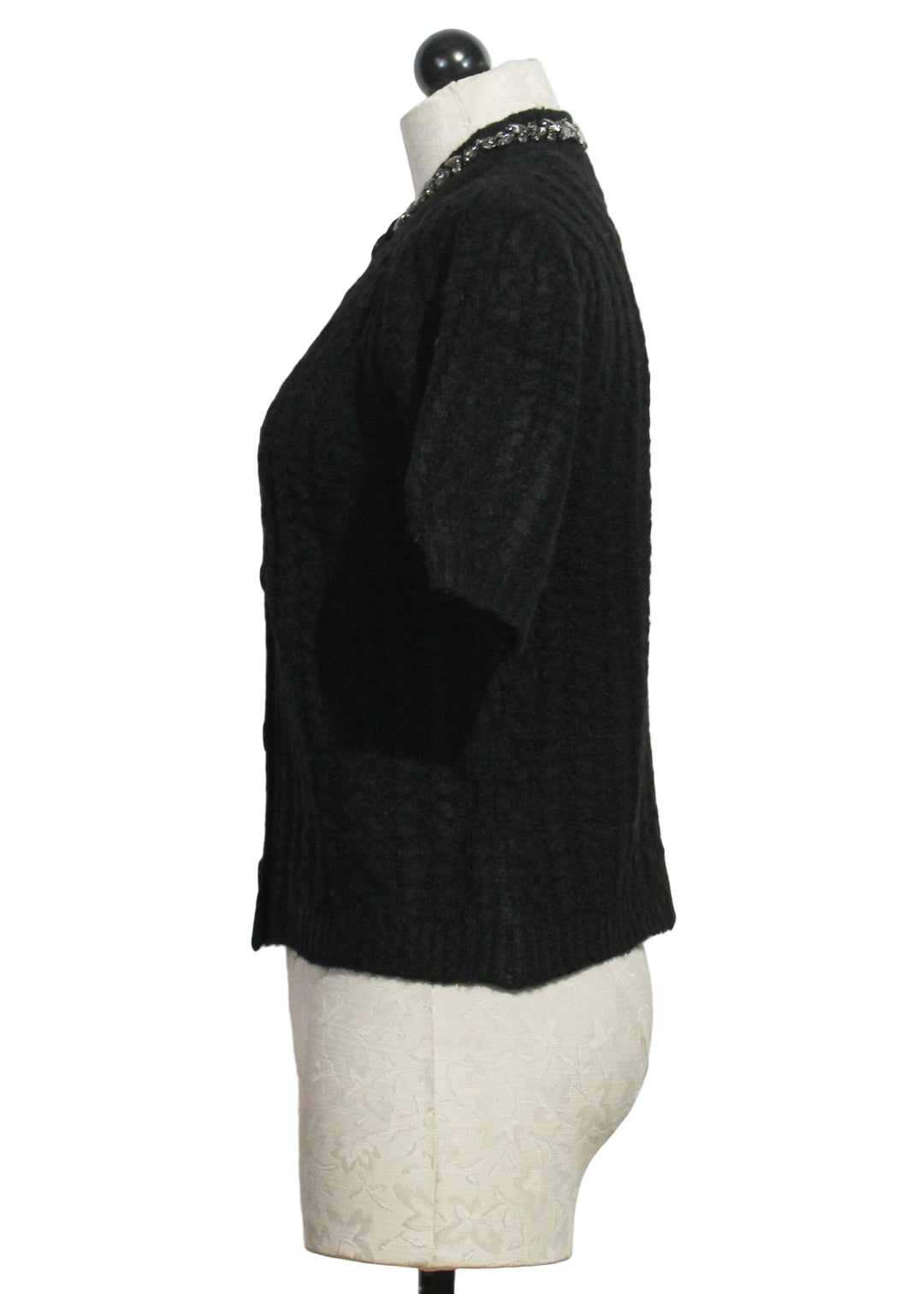 side view of Glitzy Night Short Sleeve Maxwell Cardigan by John and Jenn
