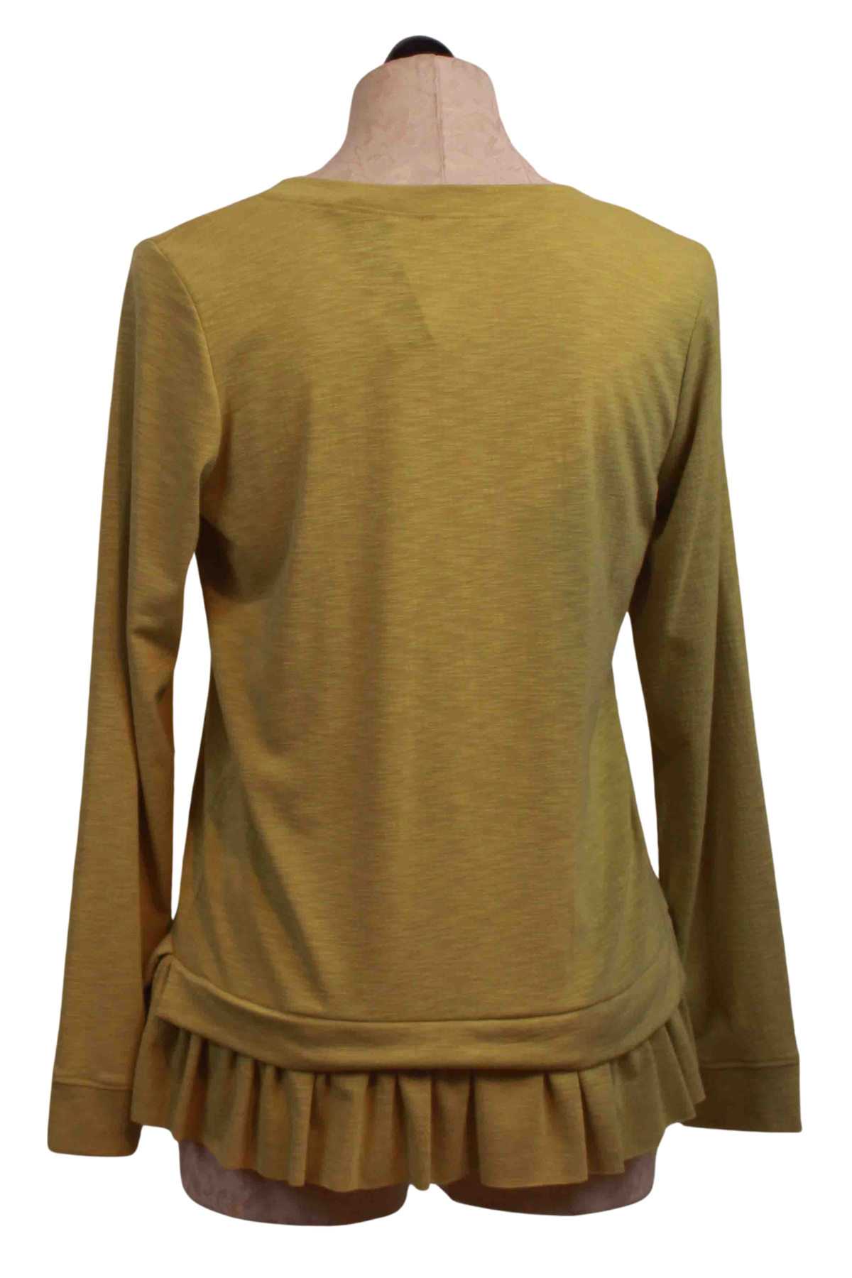 back view of Lime Long Sleeve Ruffle Bottom Top by Nally and Millie