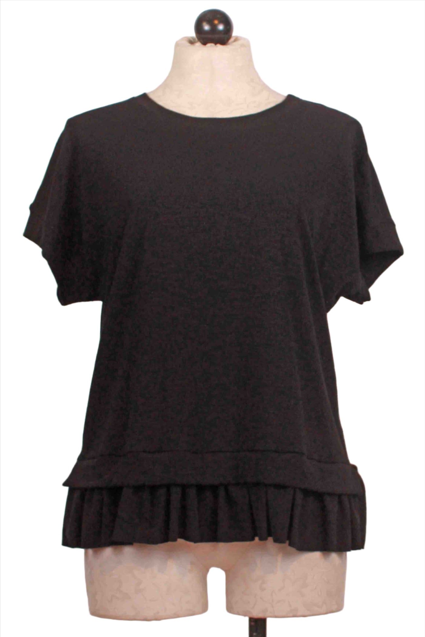 Black Short Sleeve Ruffle Bottom Top by Nally and Millie