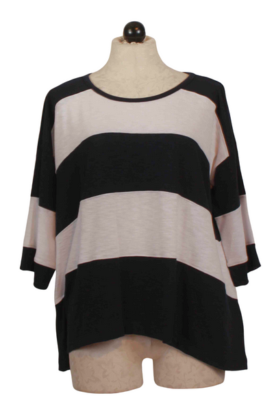 Blue Night/White Horizontal Striped Long Sleeve Oversized Flared Body Top by Nally and Millie
