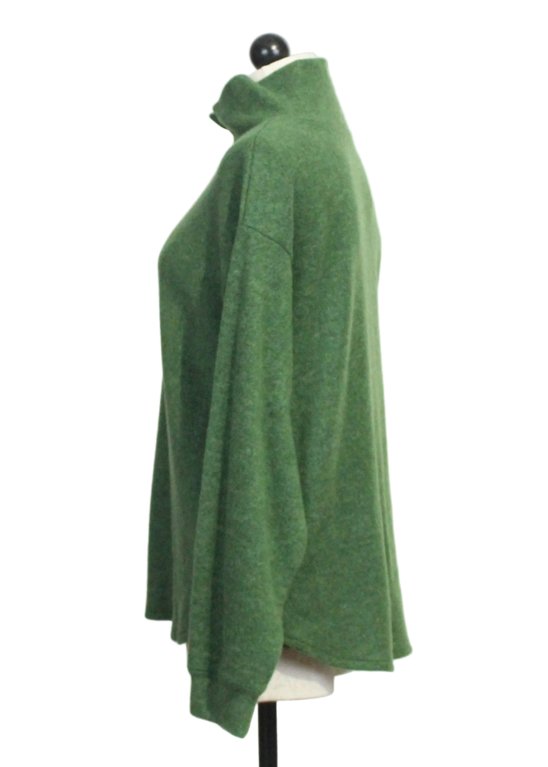 Side view of The Brushed Buttoned Down Top by Nally and Millie in Hunter Green