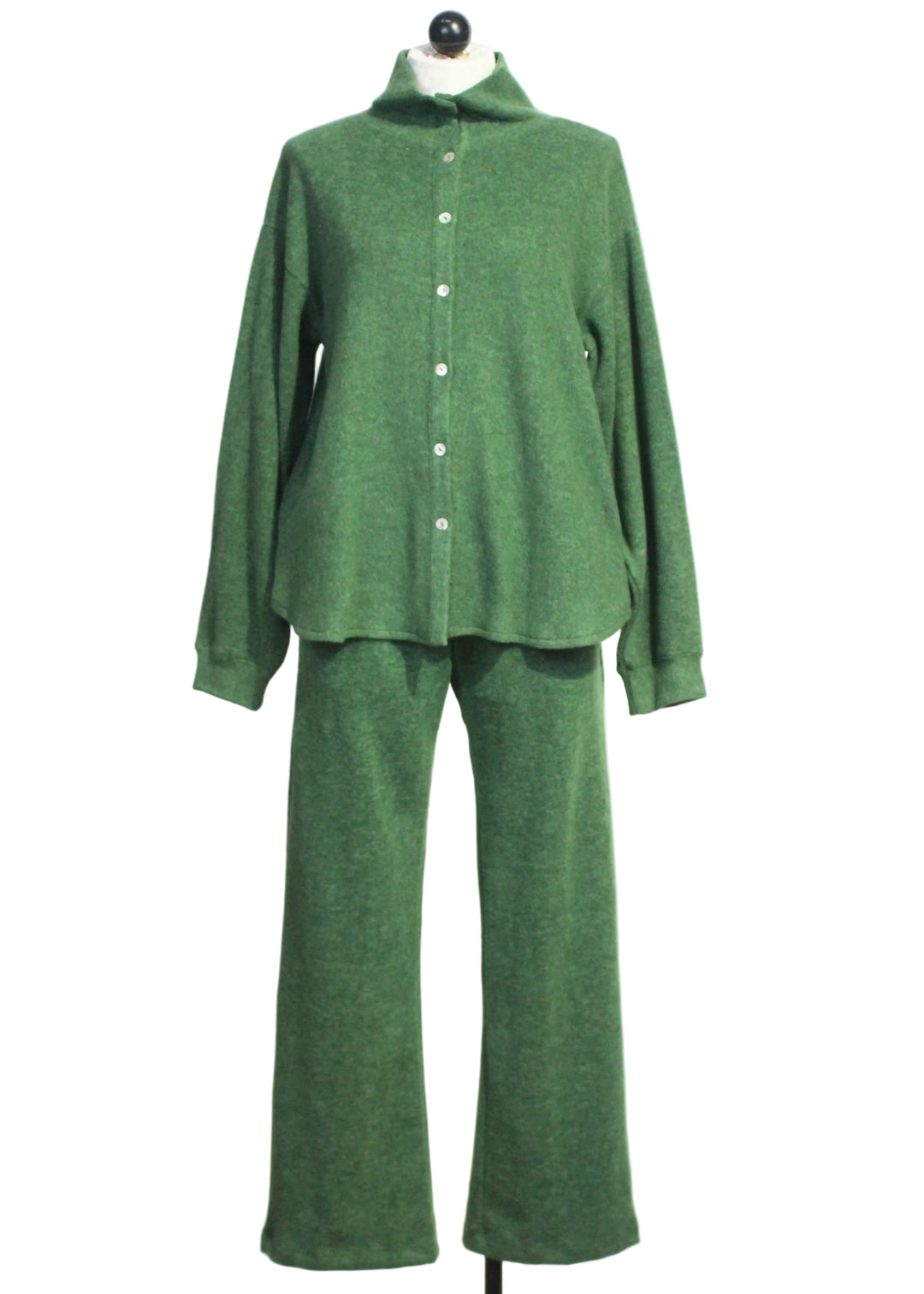 The Brushed Buttoned Down Top by Nally and Millie in Hunter Green paired with The Brushed Pull-On Pant with Pockets by Nally and Millie in Hunter Green