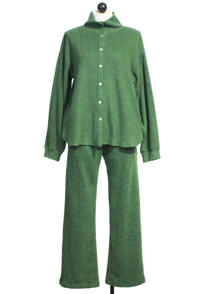 The Brushed Buttoned Down Top by Nally and Millie in Hunter Green paired with The Brushed Pull-On Pant with Pockets by Nally and Millie in Hunter Green