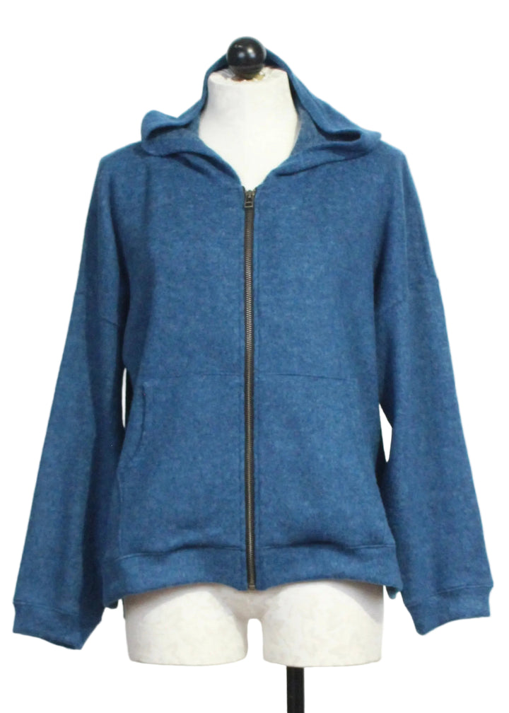 The Brushed Front Zip Hoodie by Nally and Millie in Ocean Blue