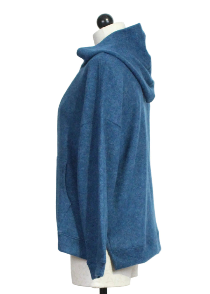 Side view of The Brushed Front Zip Hoodie by Nally and Millie in Ocean Blue
