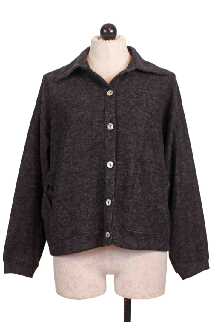 Black Brushed Button Front Collared Top by Nally and Millie