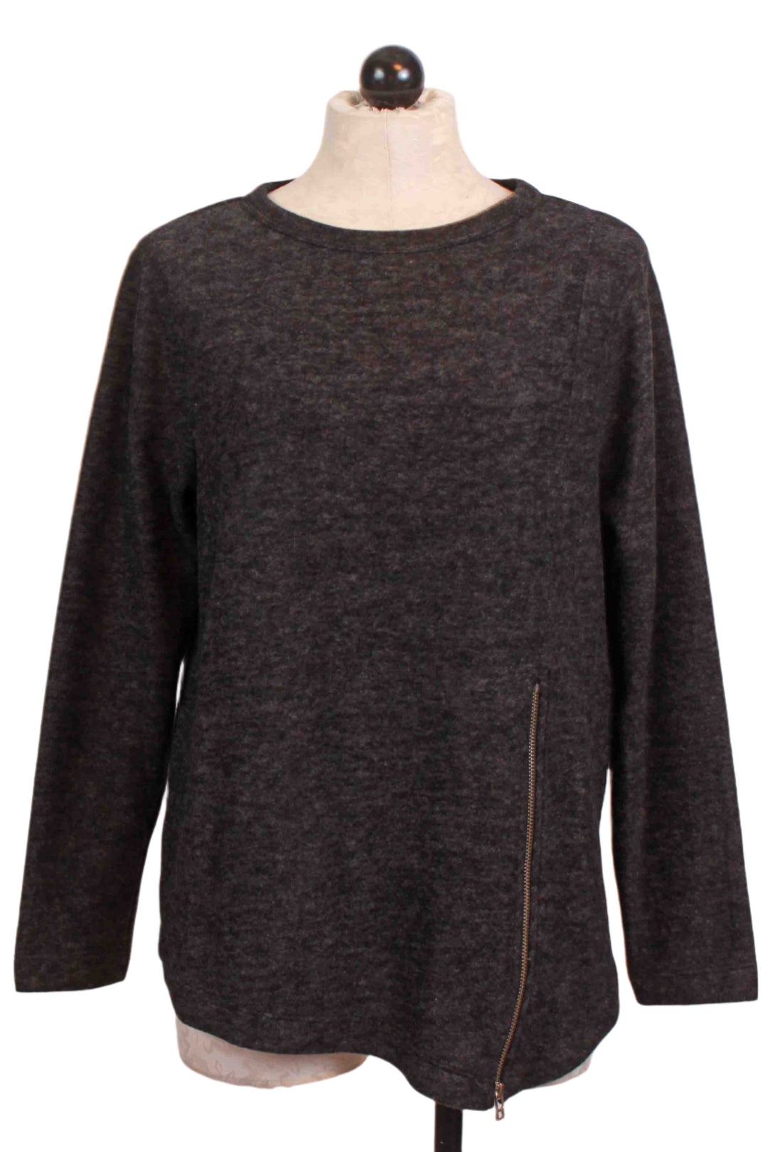 Brushed Crew Neck Tunic with Side Zipper by Nally and Millie