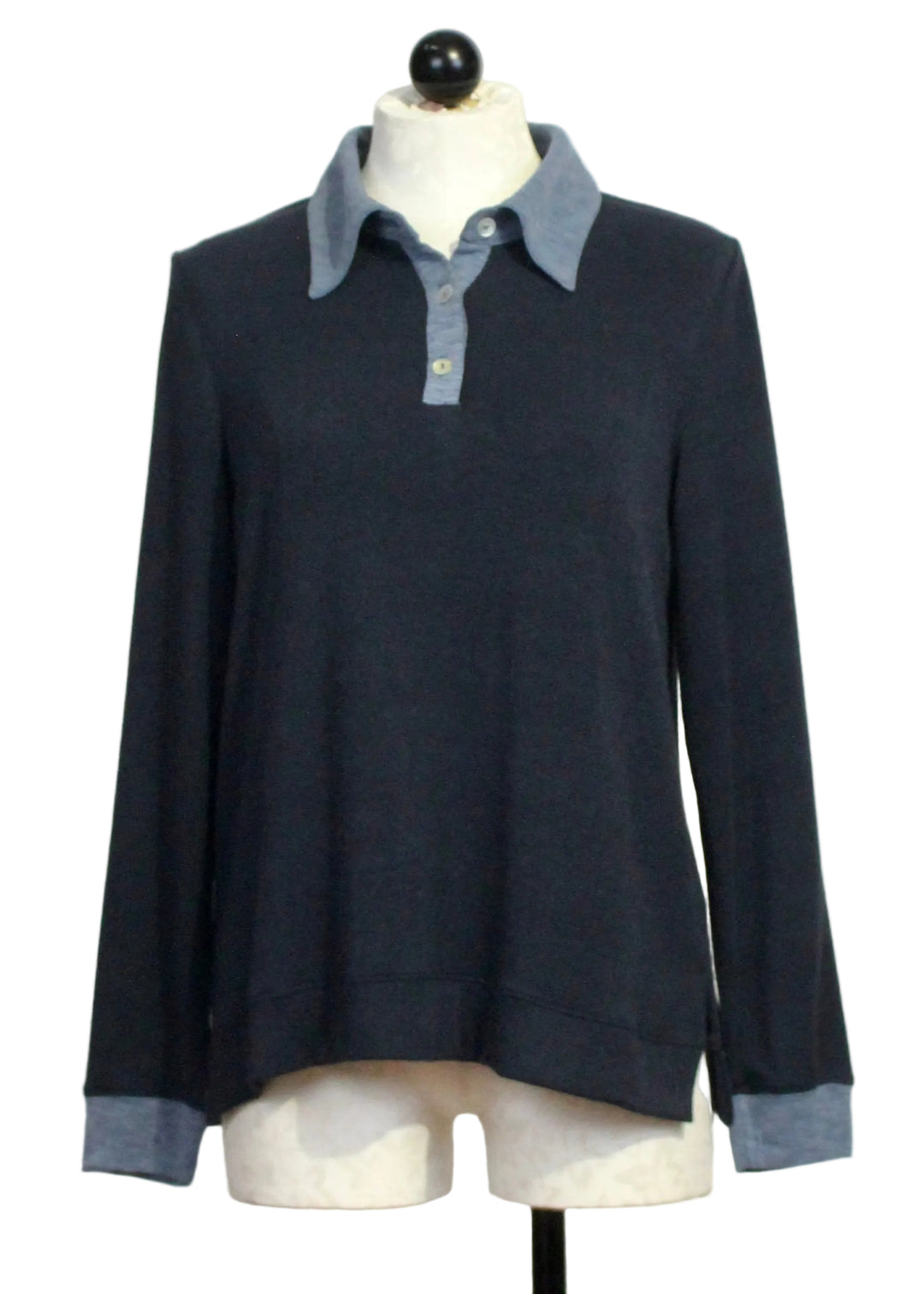 The Long Sleeve Buttoned Collar Top by Nally and Millie in Midnight