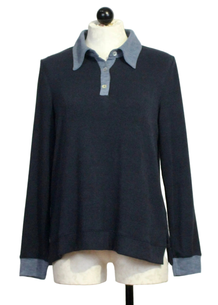 The Long Sleeve Buttoned Collar Top by Nally and Millie in Midnight