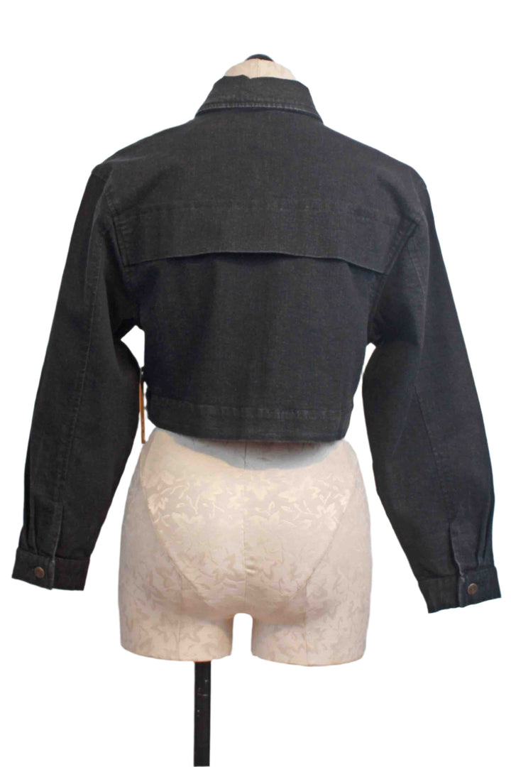 back view of Cropped Dean Black Denim Jacket by Cleobella