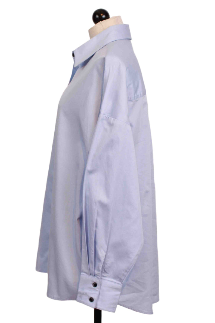 side view of Powder Blue Ex-Boyfriend Shirt by Favorite Daughter