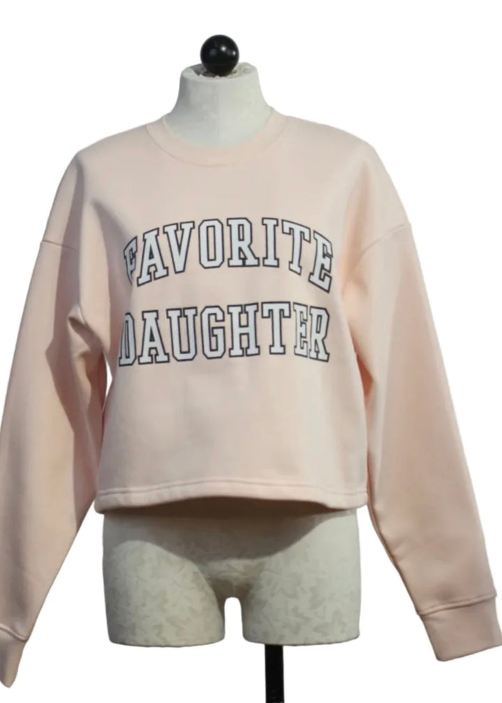 Pale Pink Cropped Collegiate Sweater by Favorite Daughter