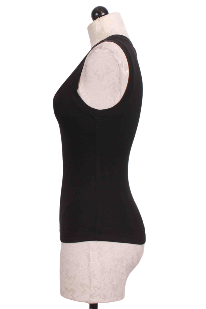 side view of Black The Ribbed Tank by Favorite Daughter