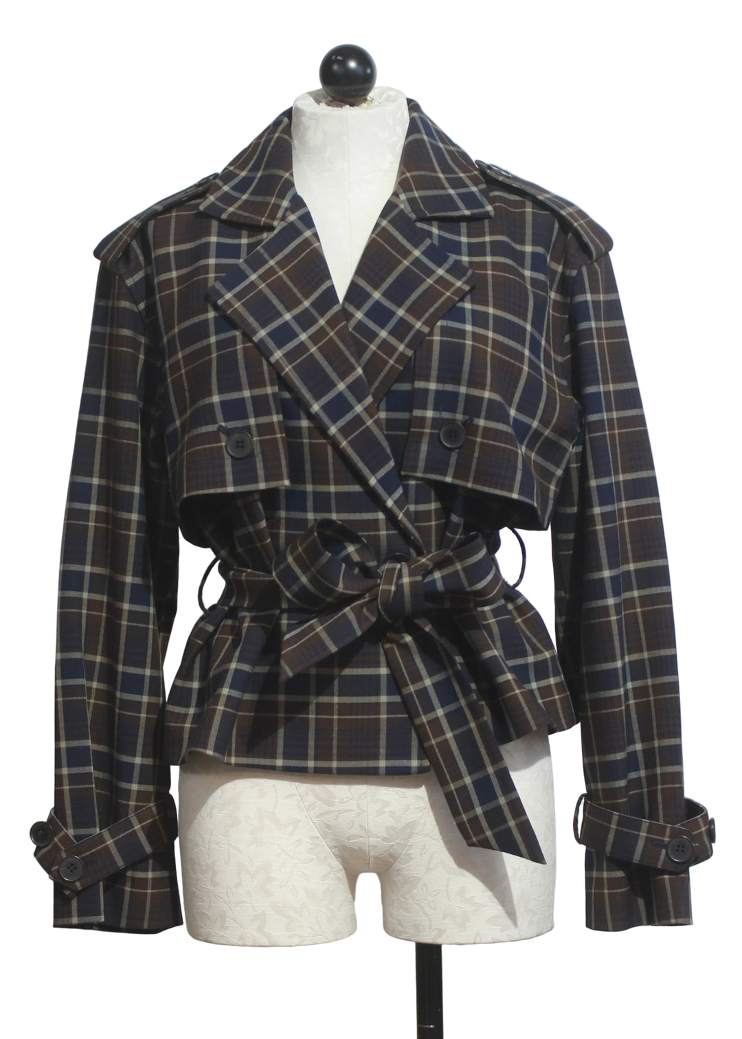 The Cropped Charles Trench by Favorite Daughter in Toffee Plaid