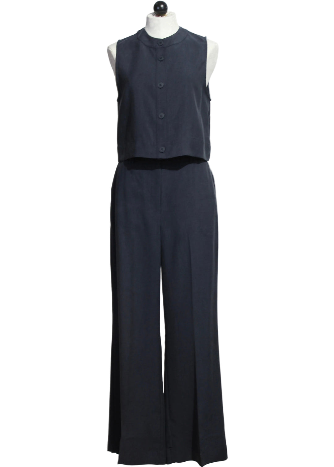 The Sleeveless Navy Fine Line Top by Favorite Daughter paired with the matching Navy Fine Line Pants by Favorite Daughter