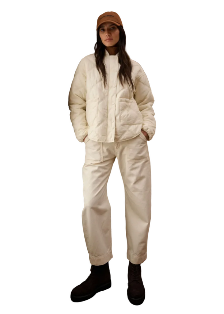 Model Wearing the Major Pant by Favorite Daughter in Winter White and the Take a Stroll Jacket in Winter White  by Favorite Daughter
