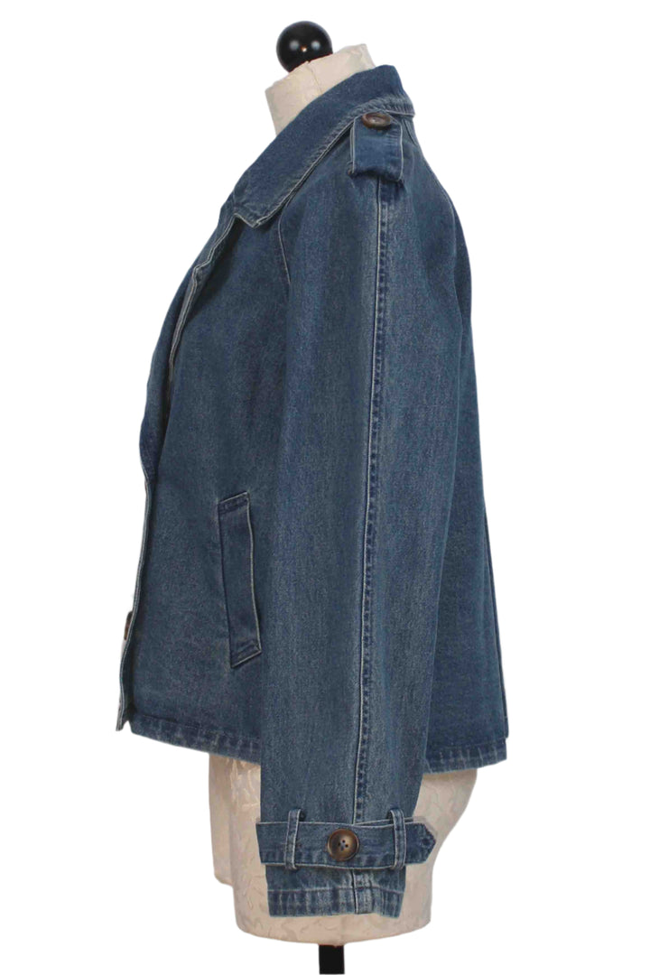 side view of Chelsea Cropped Trench Denim Jacket by Fifteen Twenty