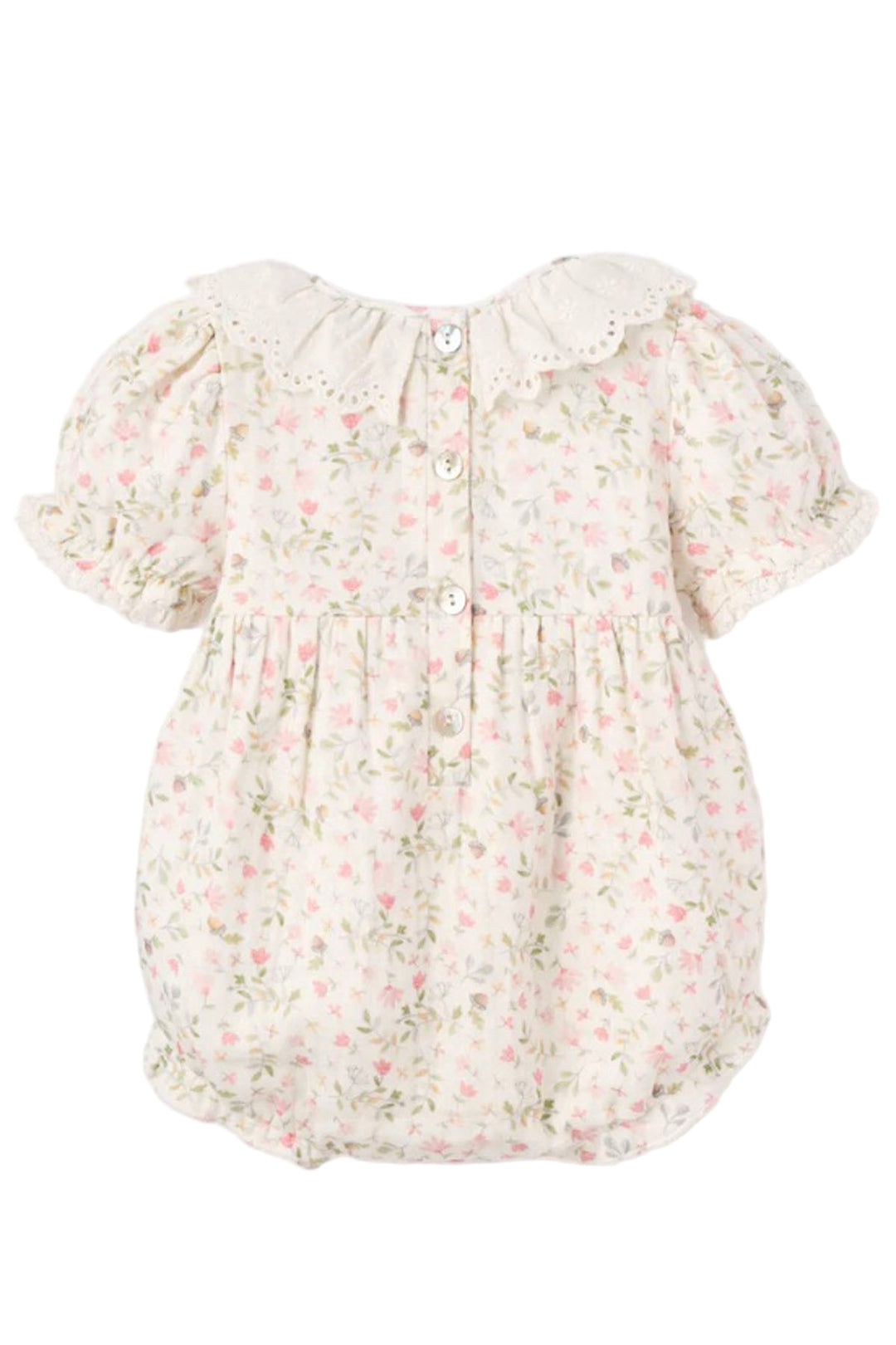 back view of White Fairytale Floral Organic Muslin Bubble by Elegant Baby