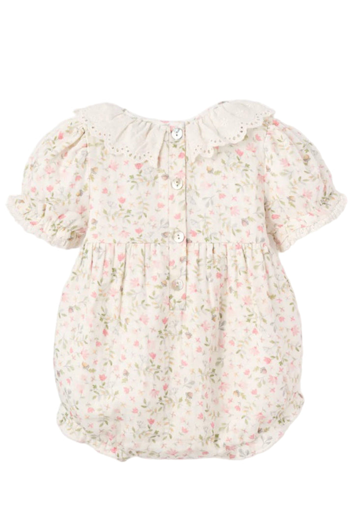 back view of White Fairytale Floral Organic Muslin Bubble by Elegant Baby