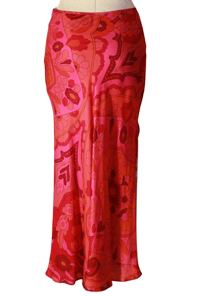back view of Pink Atroni Print Satin Faena Skirt by Fifteen Twenty