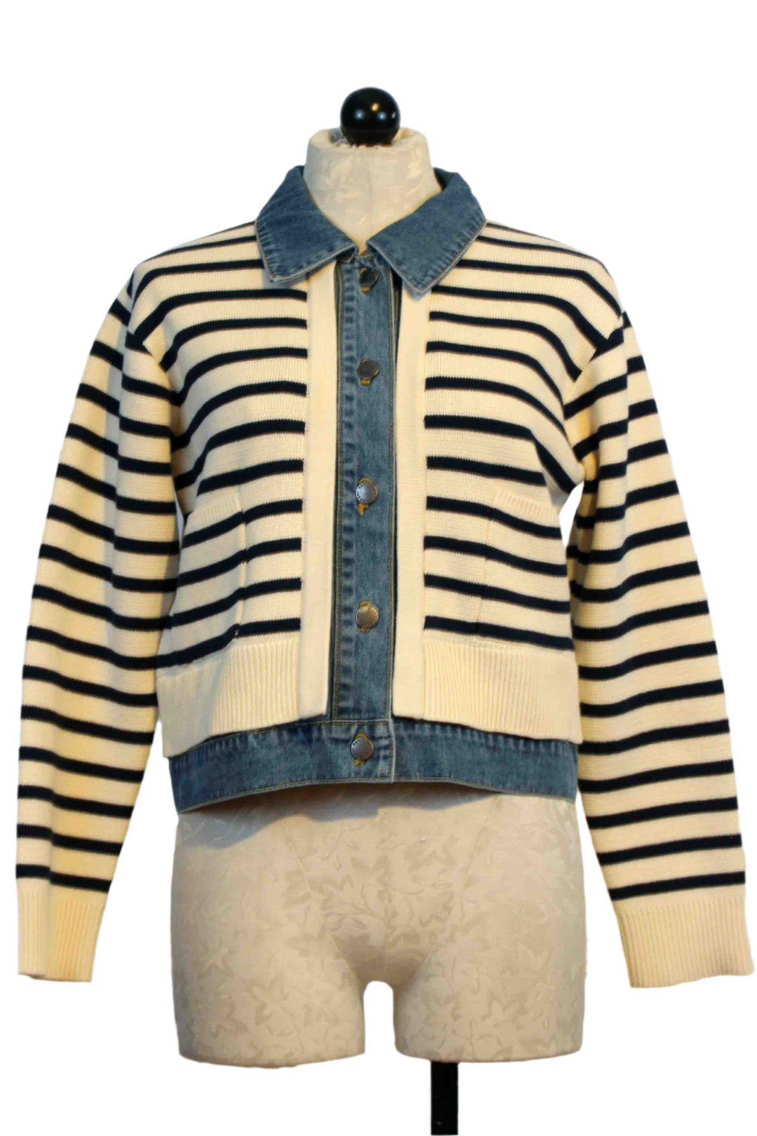 Francis Striped Sweater Denim Jacket by Velvet Heart