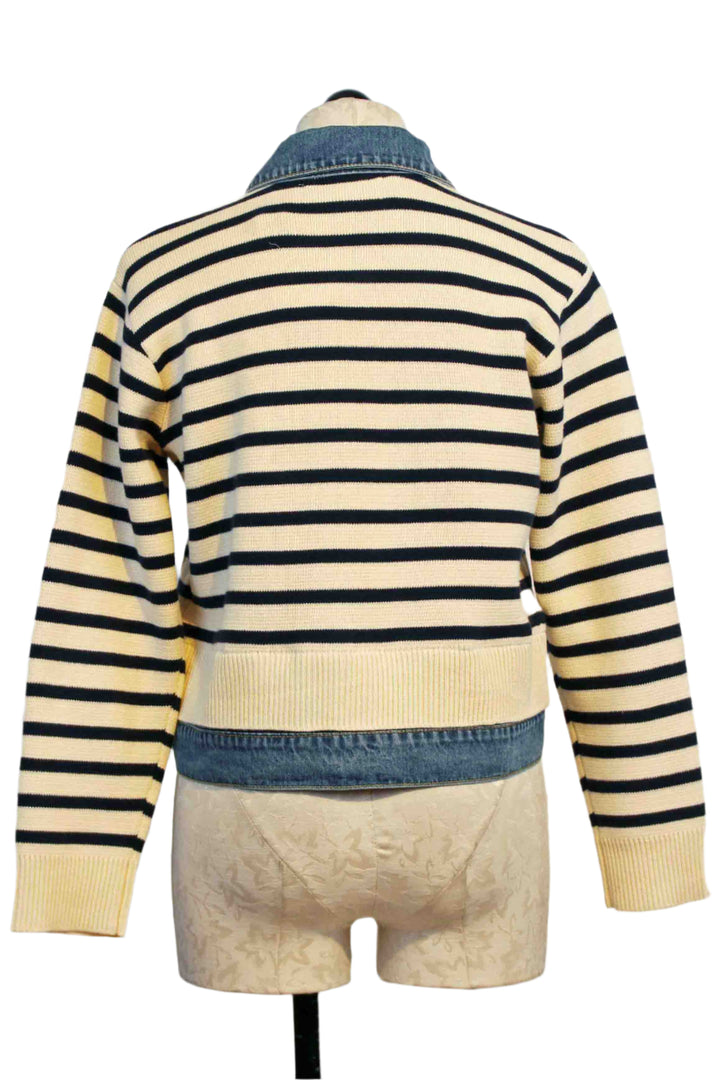 back view of Francis Striped Sweater Denim Jacket by Velvet Heart