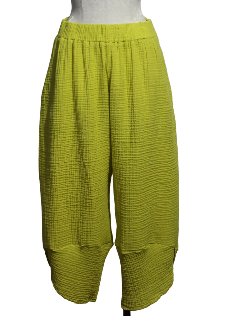 Electric Yellow Textured Pull-On Wide Leg Hayes Pant by Kozan with a Tapered bottom